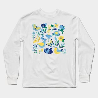 Birds Flowers Illustration Long Sleeve T-Shirt